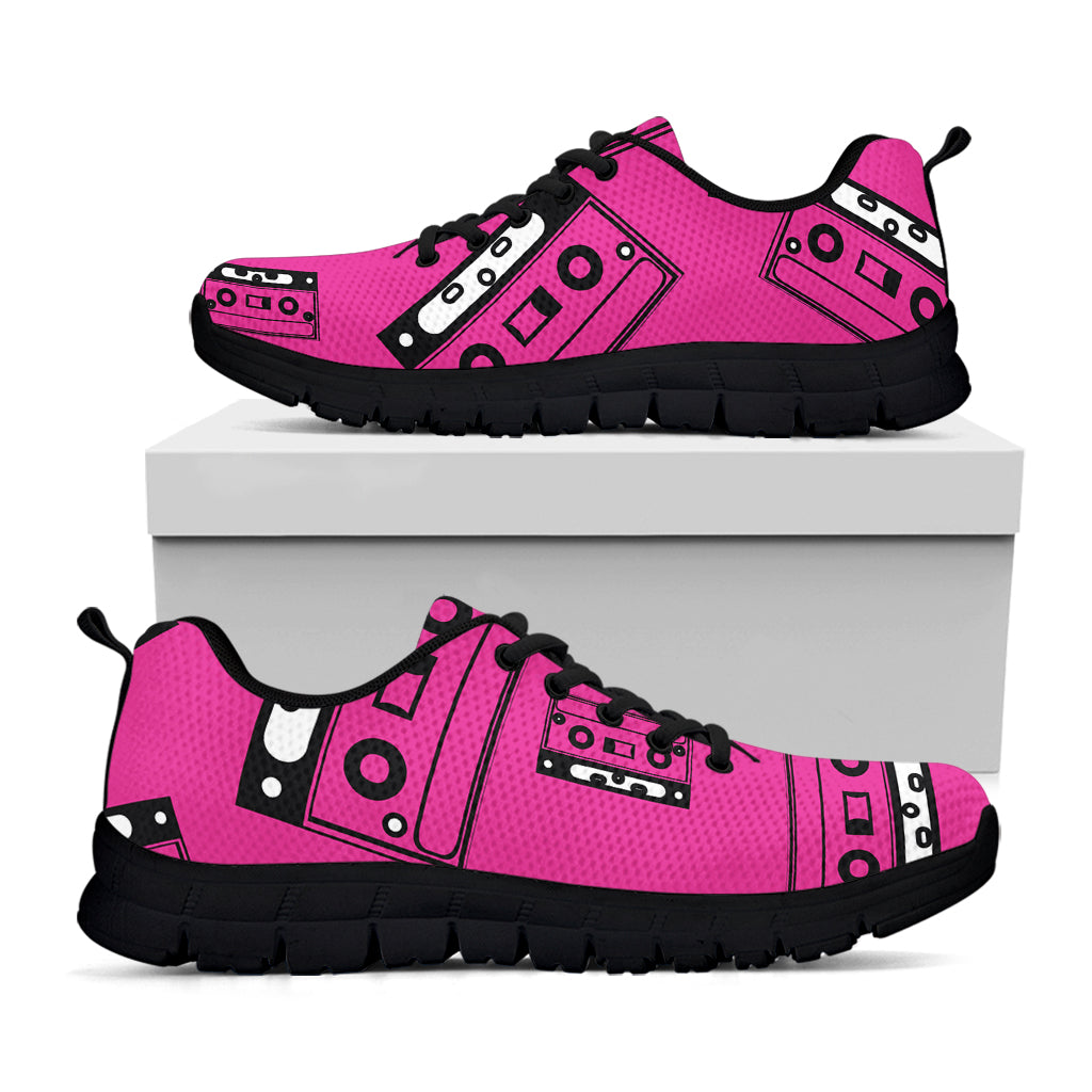 Pink Cassette Tape Pattern Print Black Sneakers