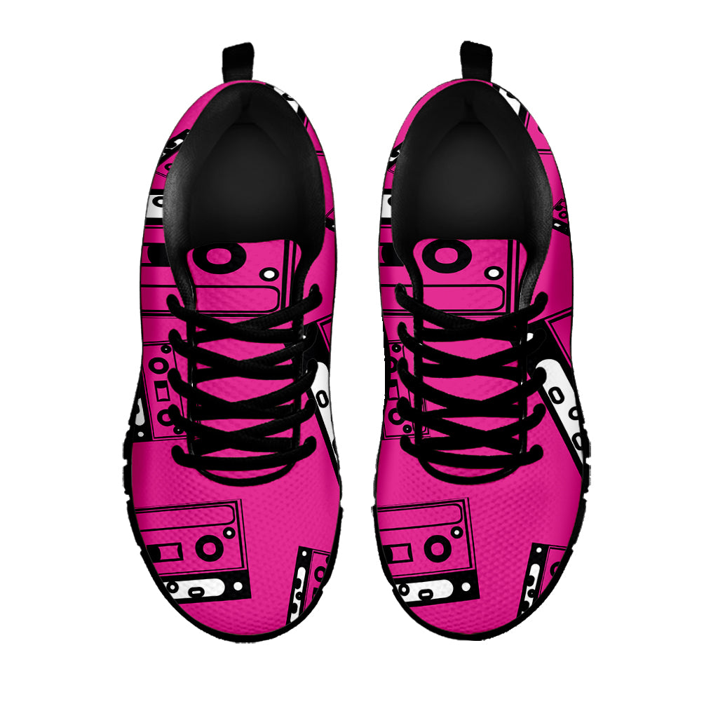 Pink Cassette Tape Pattern Print Black Sneakers