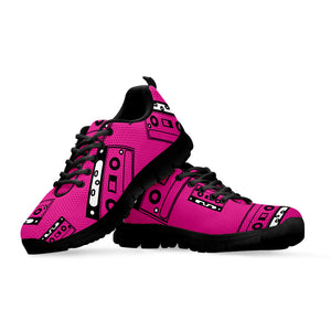 Pink Cassette Tape Pattern Print Black Sneakers