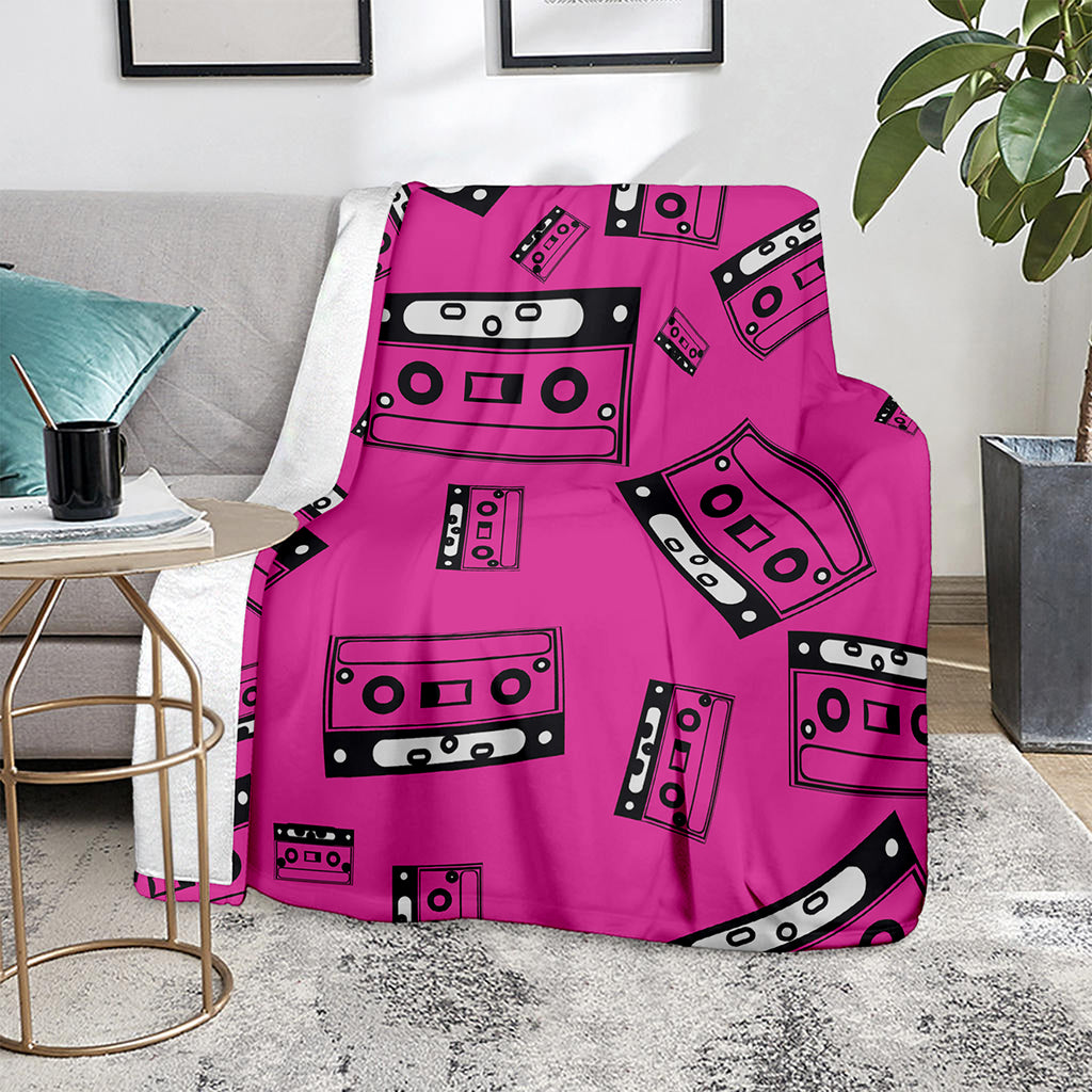 Pink Cassette Tape Pattern Print Blanket