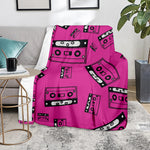 Pink Cassette Tape Pattern Print Blanket