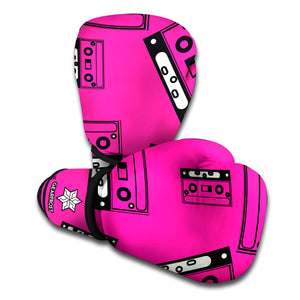 Pink Cassette Tape Pattern Print Boxing Gloves