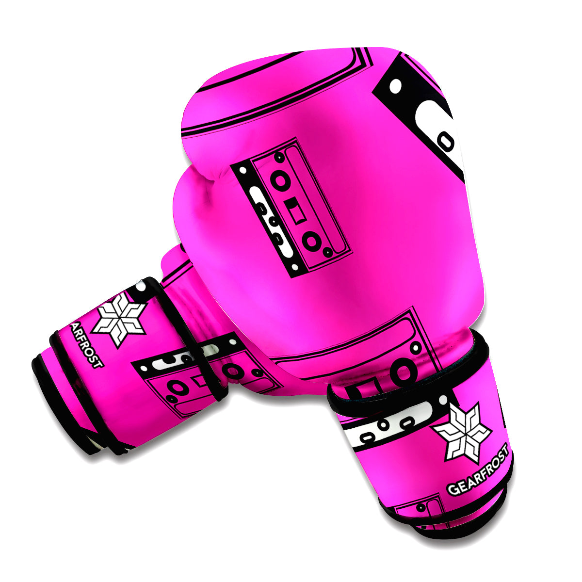Pink Cassette Tape Pattern Print Boxing Gloves