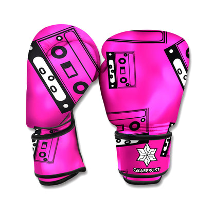 Pink Cassette Tape Pattern Print Boxing Gloves