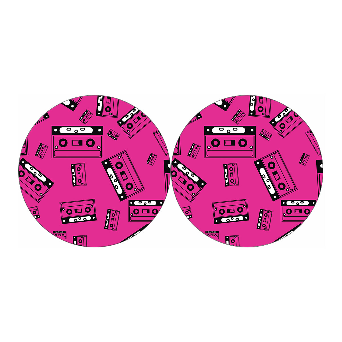 Pink Cassette Tape Pattern Print Car Coasters