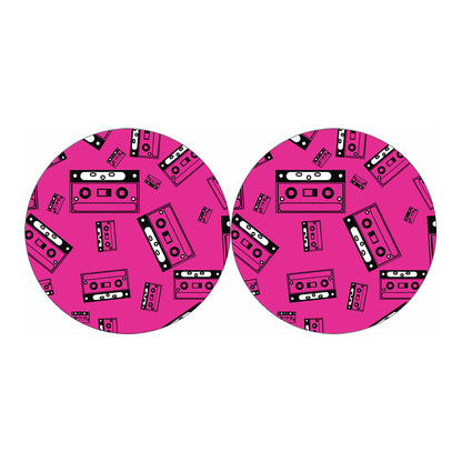 Pink Cassette Tape Pattern Print Car Coasters