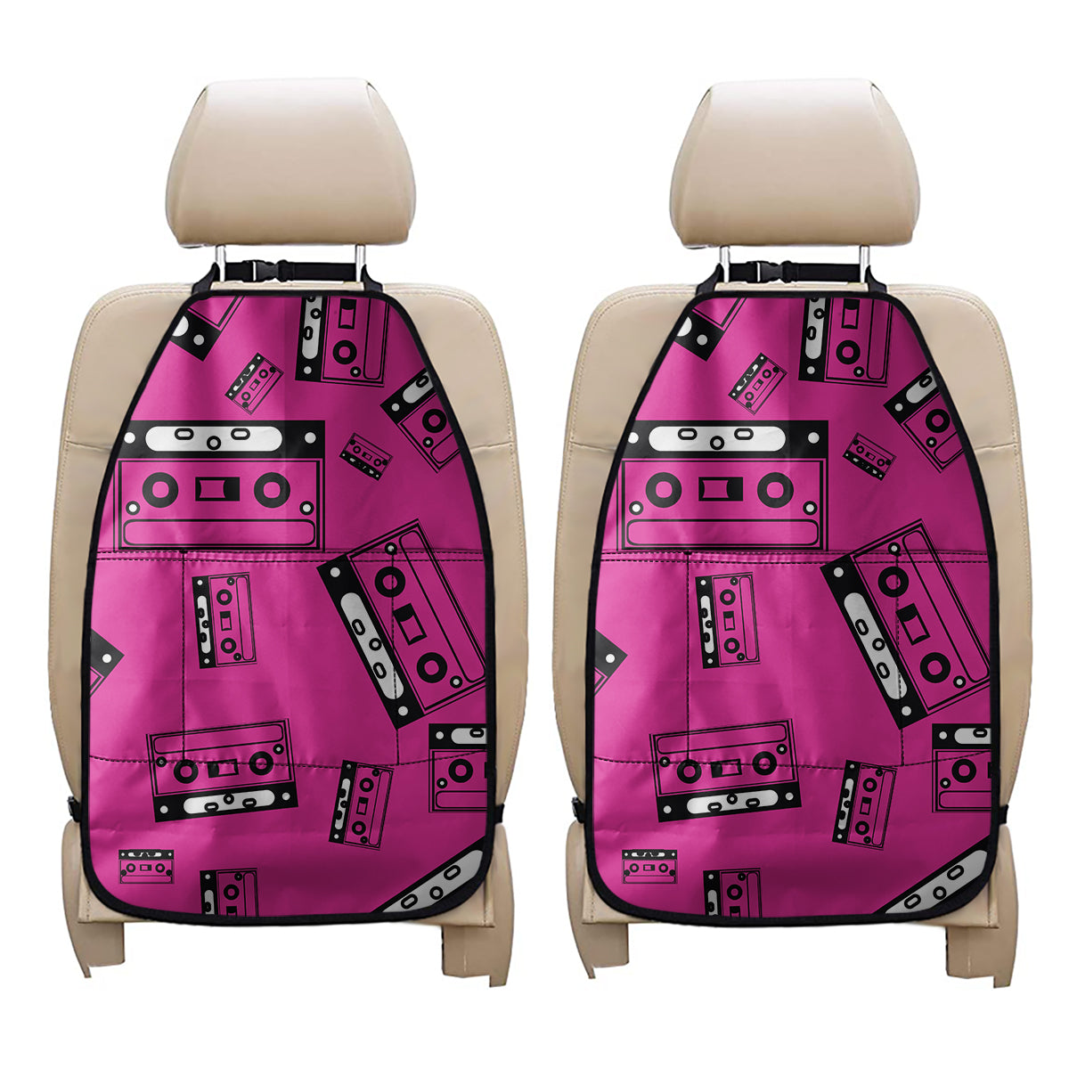 Pink Cassette Tape Pattern Print Car Seat Organizers