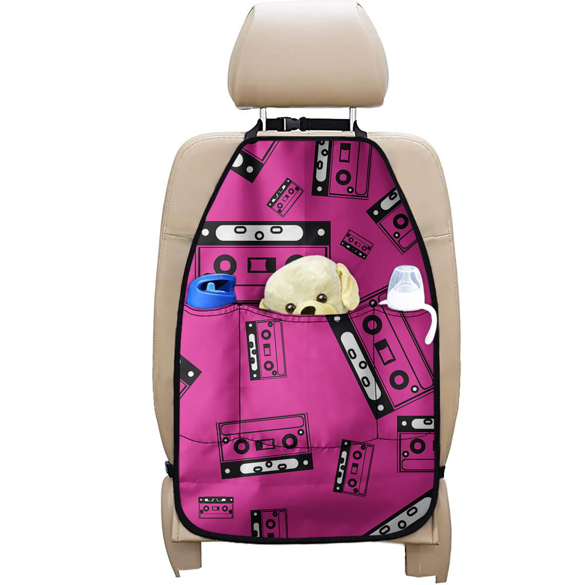 Pink Cassette Tape Pattern Print Car Seat Organizers