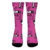 Pink Cassette Tape Pattern Print Crew Socks