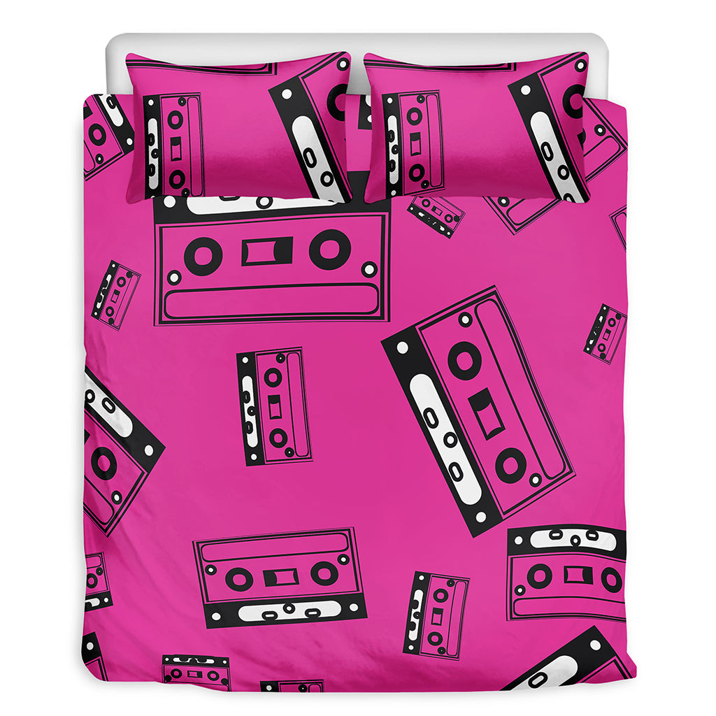 Pink Cassette Tape Pattern Print Duvet Cover Bedding Set