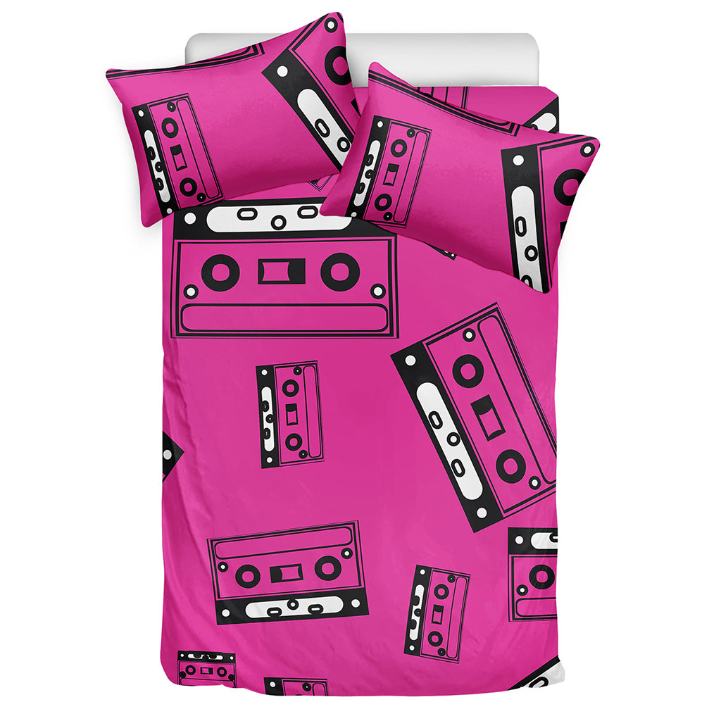 Pink Cassette Tape Pattern Print Duvet Cover Bedding Set