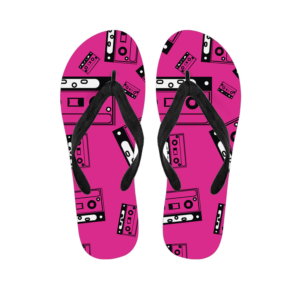 Pink Cassette Tape Pattern Print Flip Flops