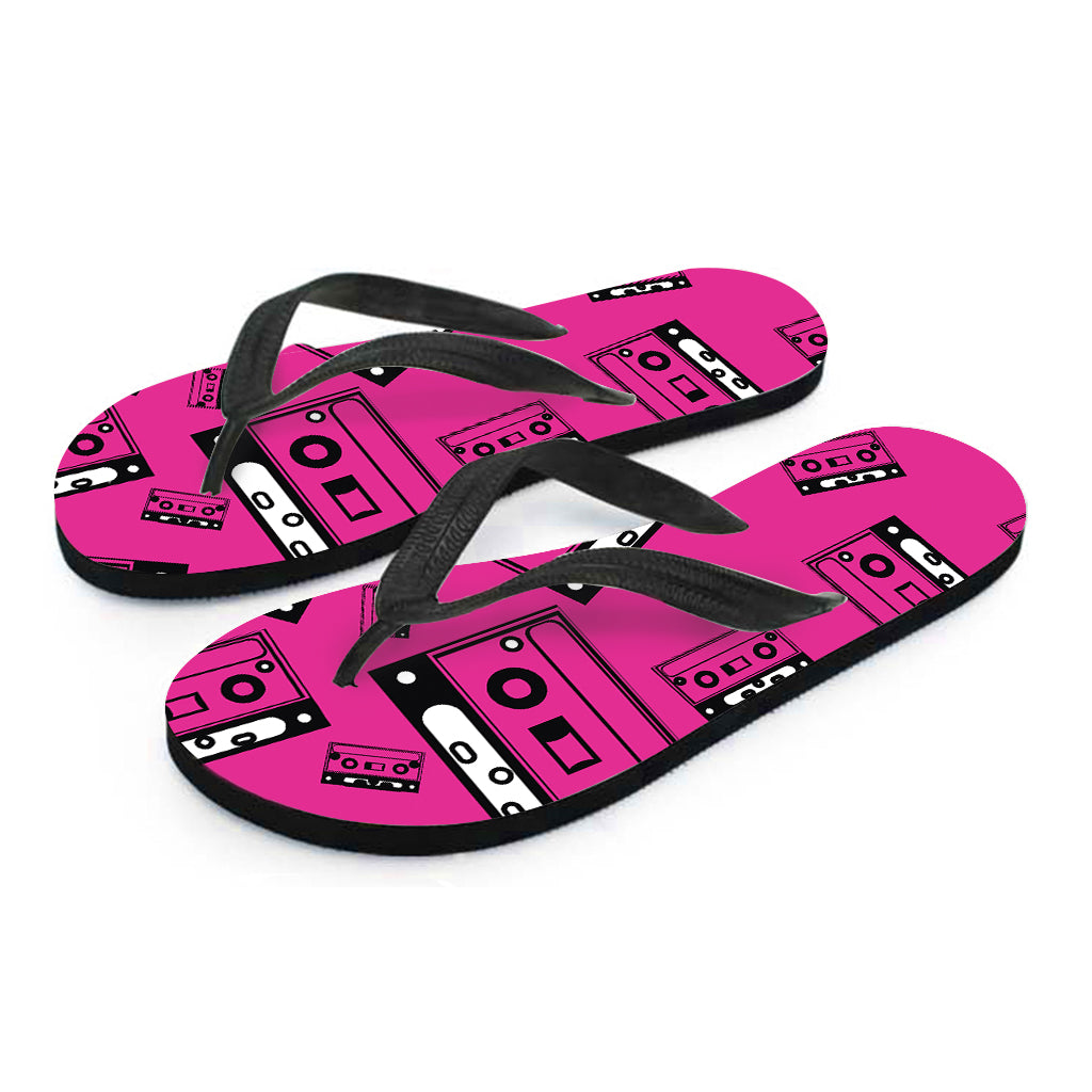 Pink Cassette Tape Pattern Print Flip Flops