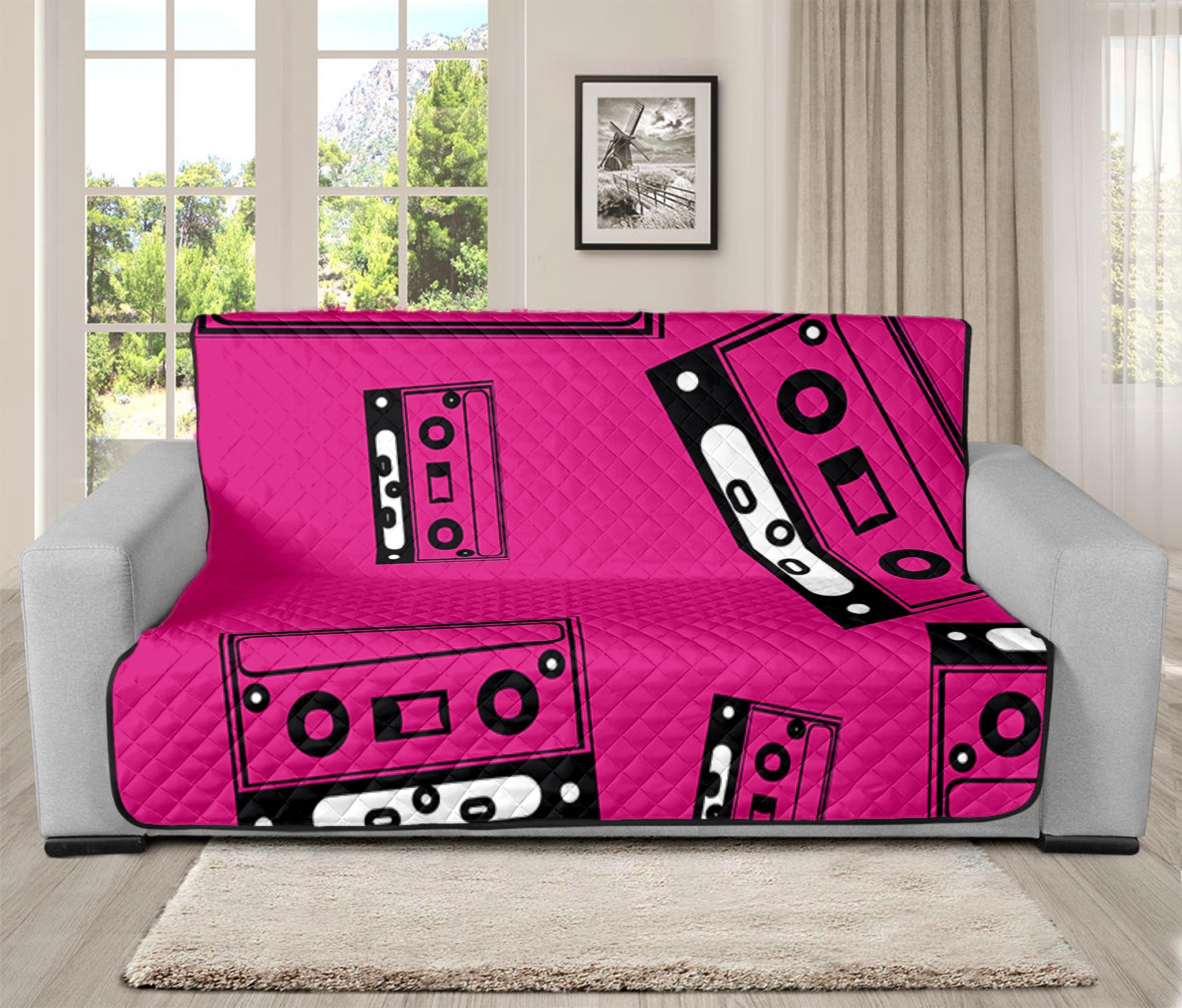 Pink Cassette Tape Pattern Print Futon Protector