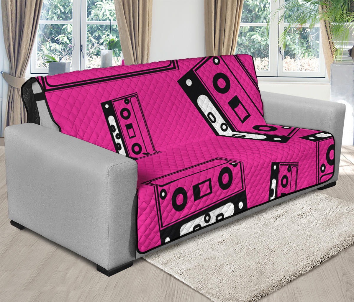 Pink Cassette Tape Pattern Print Futon Protector