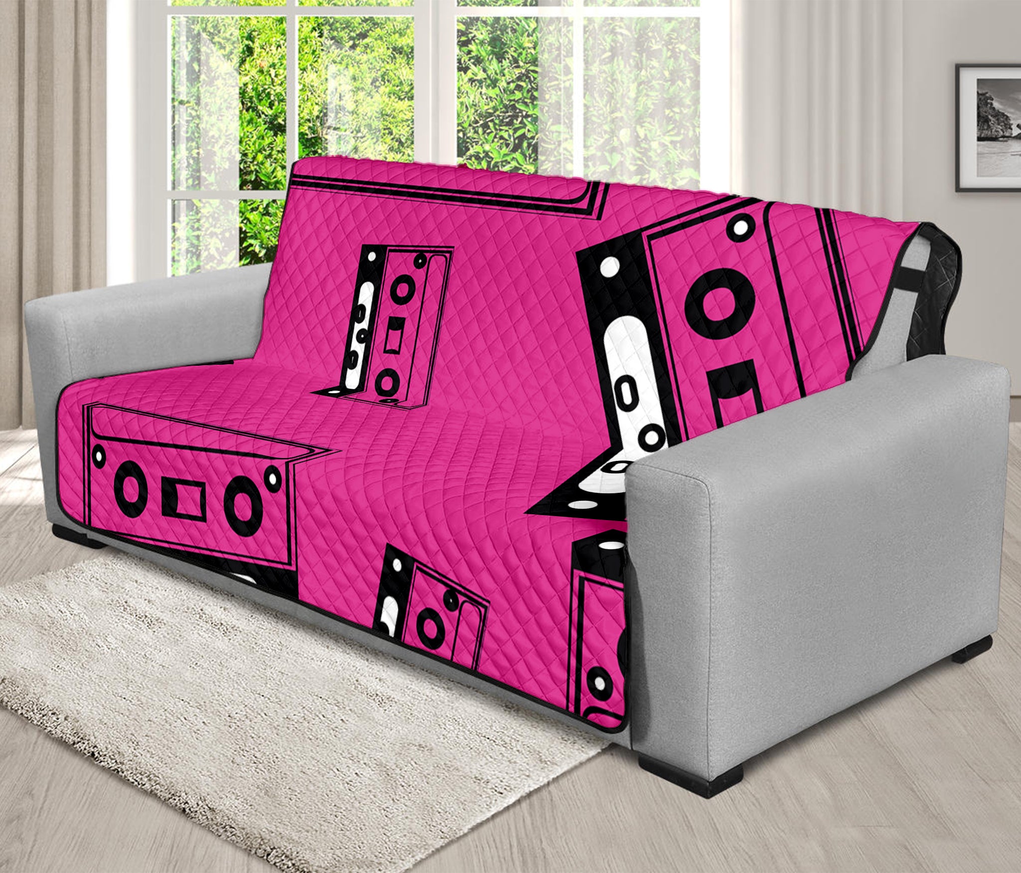 Pink Cassette Tape Pattern Print Futon Protector