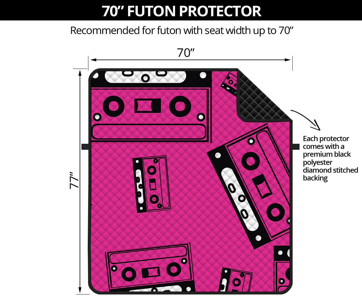 Pink Cassette Tape Pattern Print Futon Protector