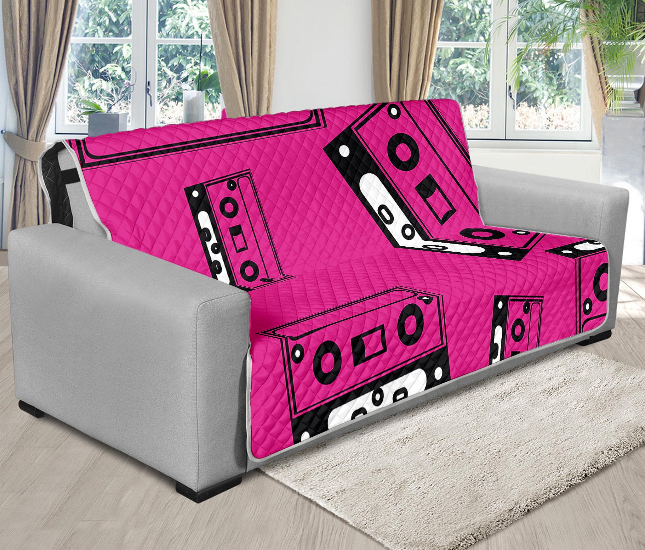 Pink Cassette Tape Pattern Print Futon Protector