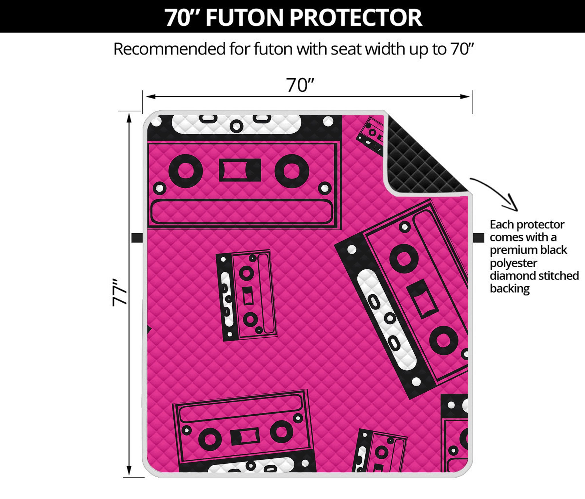 Pink Cassette Tape Pattern Print Futon Protector