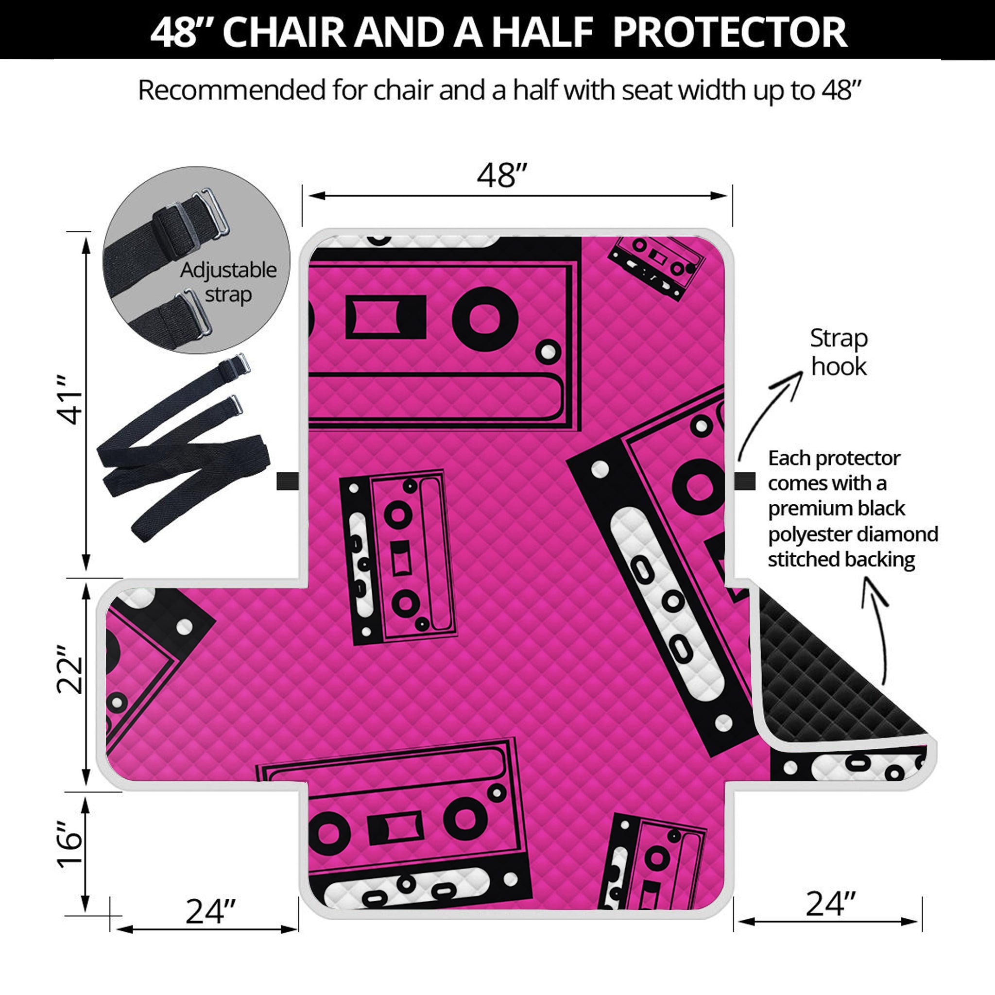 Pink Cassette Tape Pattern Print Half Sofa Protector