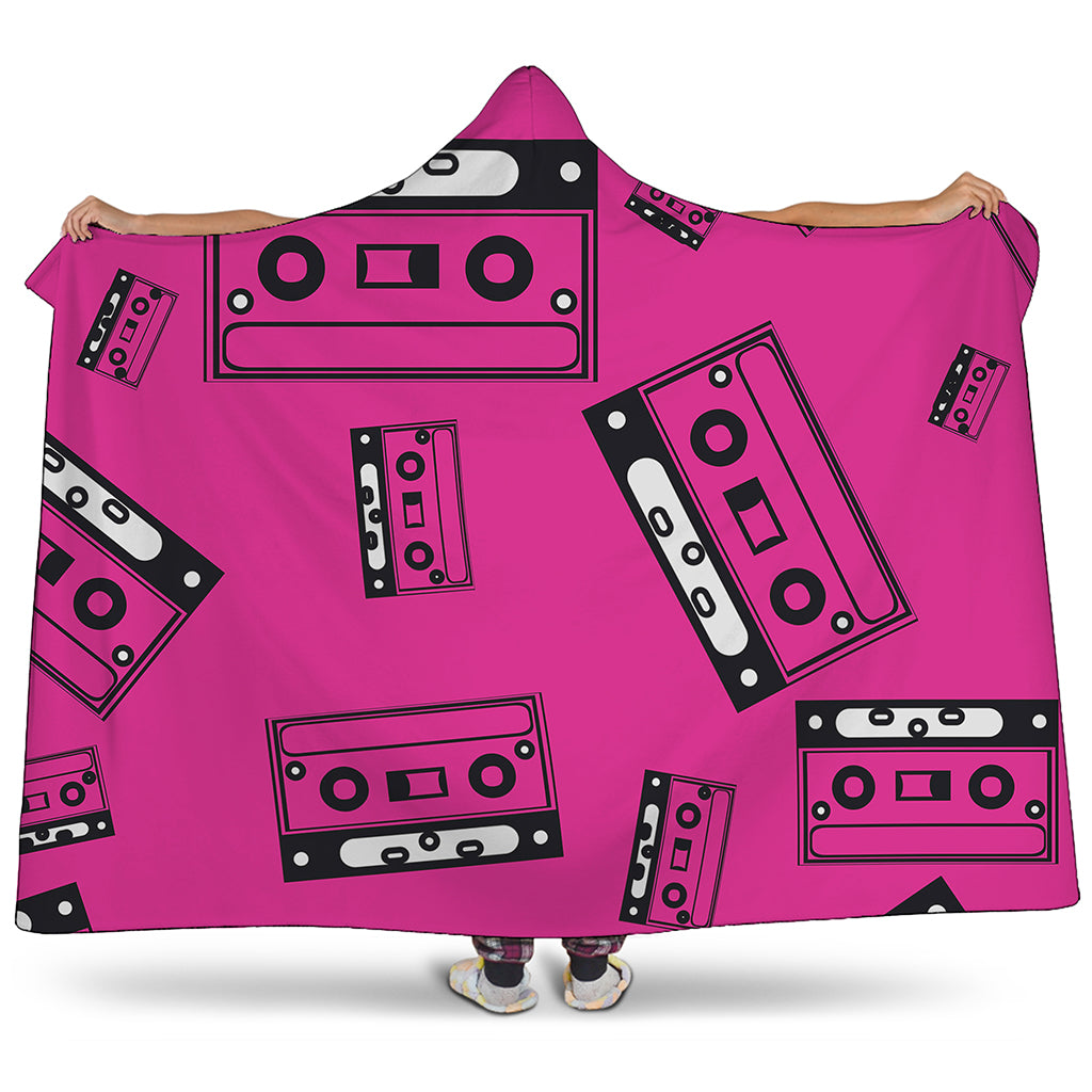 Pink Cassette Tape Pattern Print Hooded Blanket