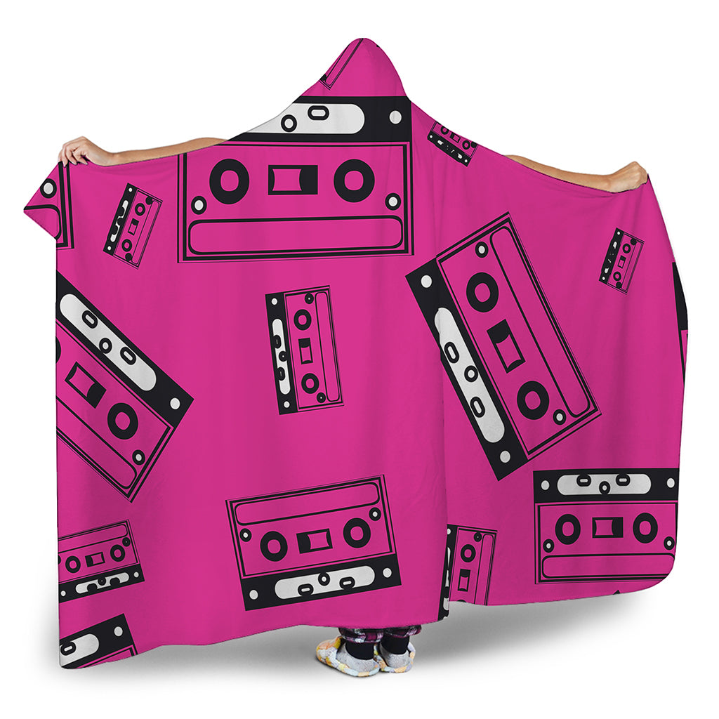 Pink Cassette Tape Pattern Print Hooded Blanket