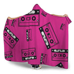 Pink Cassette Tape Pattern Print Hooded Blanket