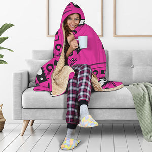 Pink Cassette Tape Pattern Print Hooded Blanket