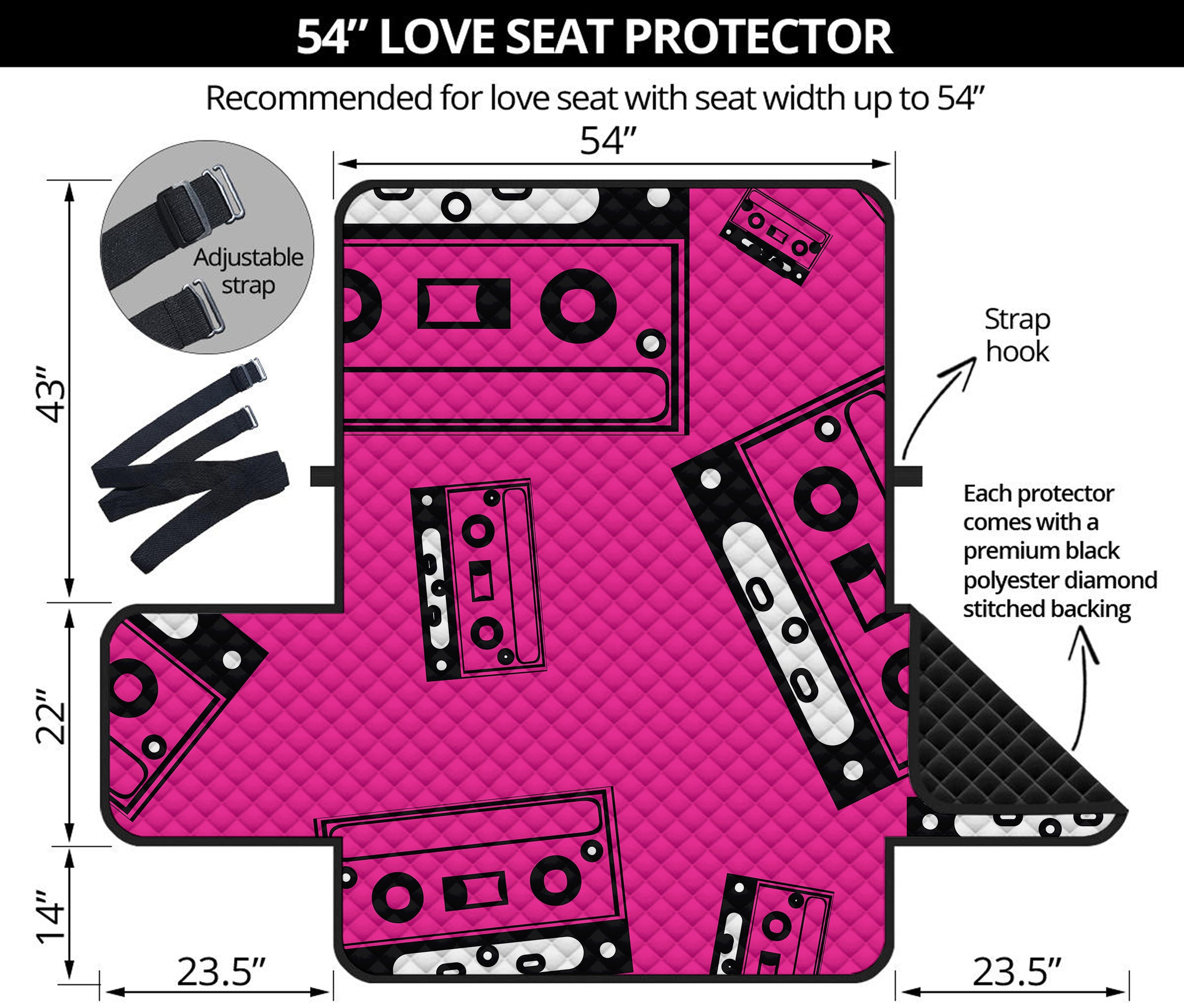 Pink Cassette Tape Pattern Print Loveseat Protector