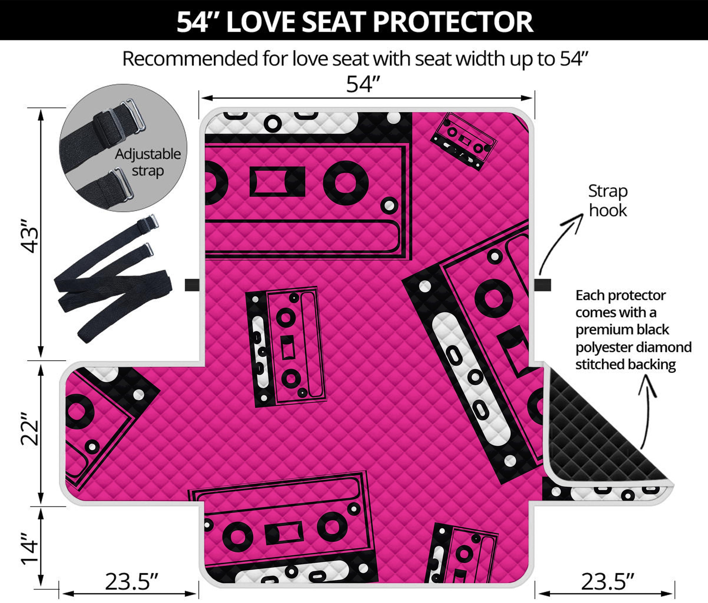 Pink Cassette Tape Pattern Print Loveseat Protector