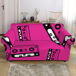 Pink Cassette Tape Pattern Print Loveseat Slipcover