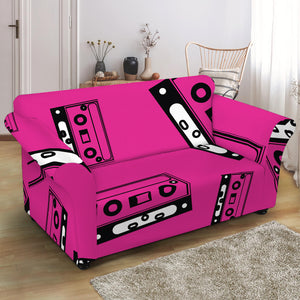 Pink Cassette Tape Pattern Print Loveseat Slipcover