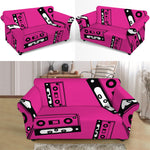 Pink Cassette Tape Pattern Print Loveseat Slipcover