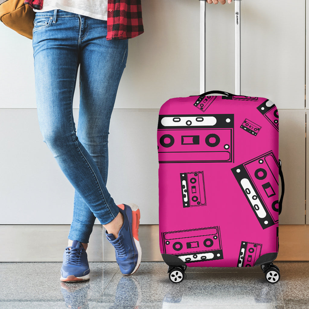 Pink Cassette Tape Pattern Print Luggage Cover