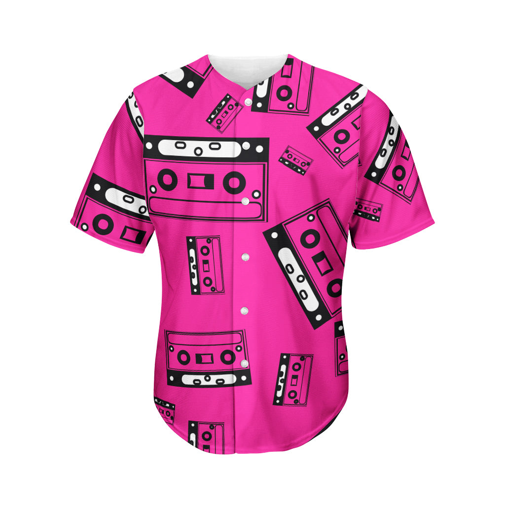 Pink Cassette Tape Pattern Print Men's Baseball Jersey