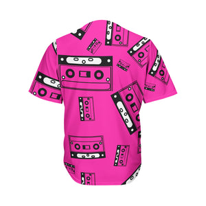 Pink Cassette Tape Pattern Print Men's Baseball Jersey