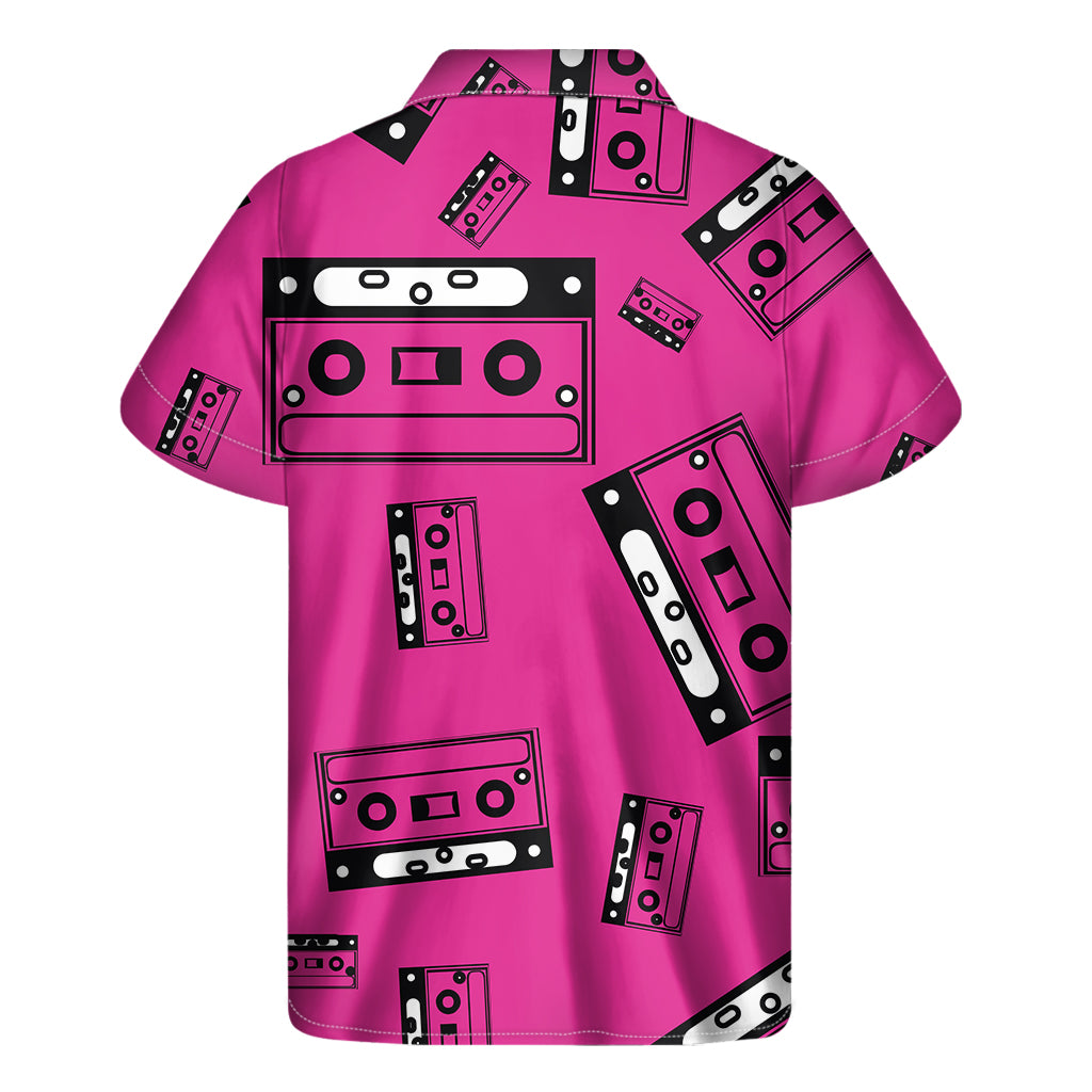 Pink Cassette Tape Pattern Print Men's Short Sleeve Shirt