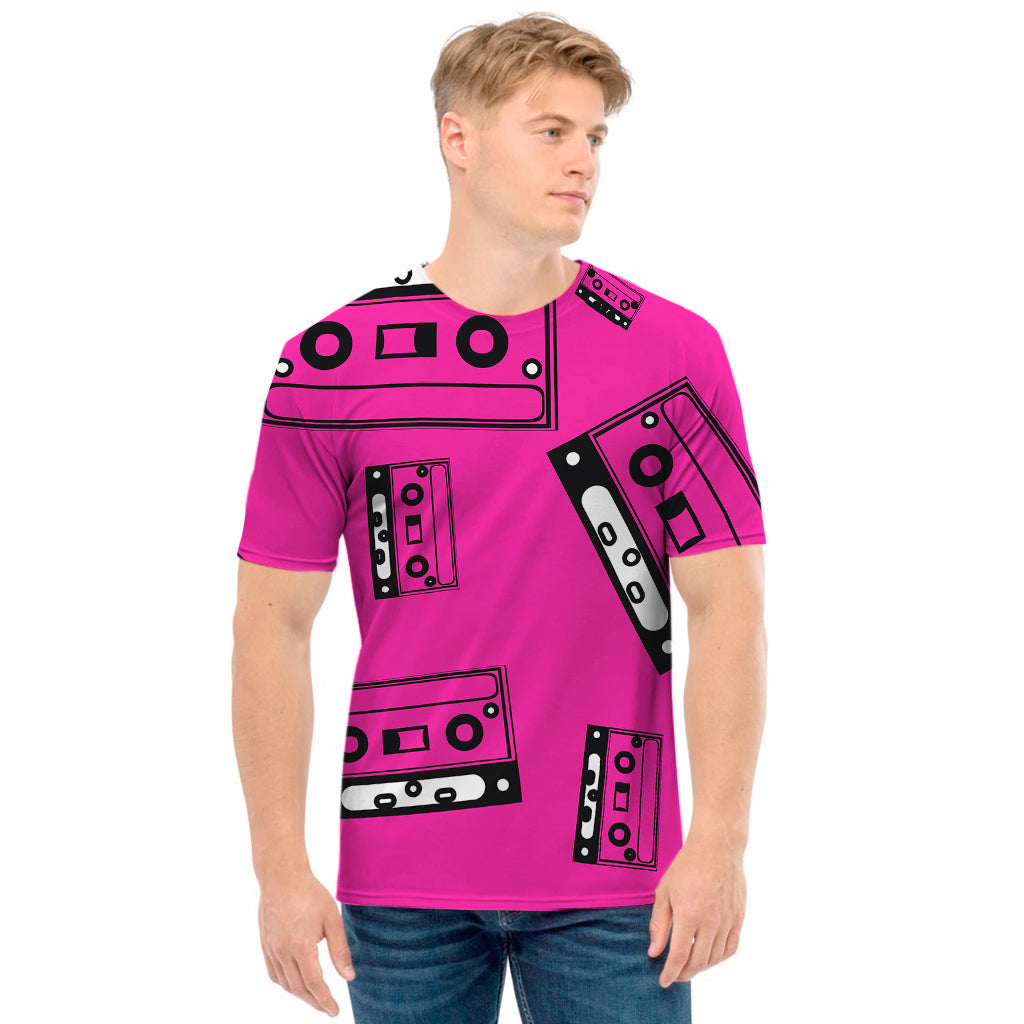 Pink Cassette Tape Pattern Print Men's T-Shirt