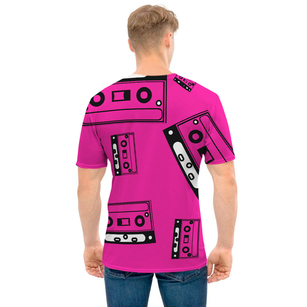Pink Cassette Tape Pattern Print Men's T-Shirt