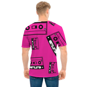 Pink Cassette Tape Pattern Print Men's T-Shirt