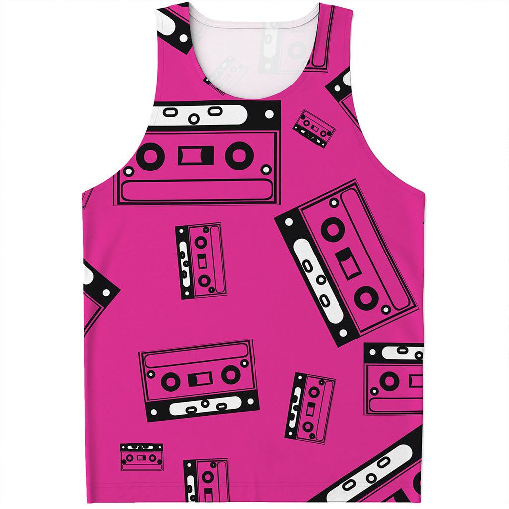 Pink Cassette Tape Pattern Print Men's Tank Top