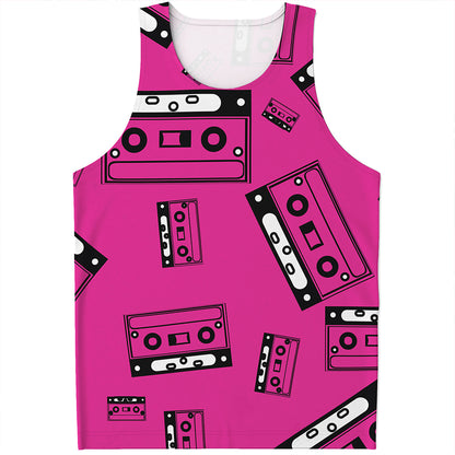 Pink Cassette Tape Pattern Print Men's Tank Top