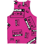 Pink Cassette Tape Pattern Print Men's Tank Top