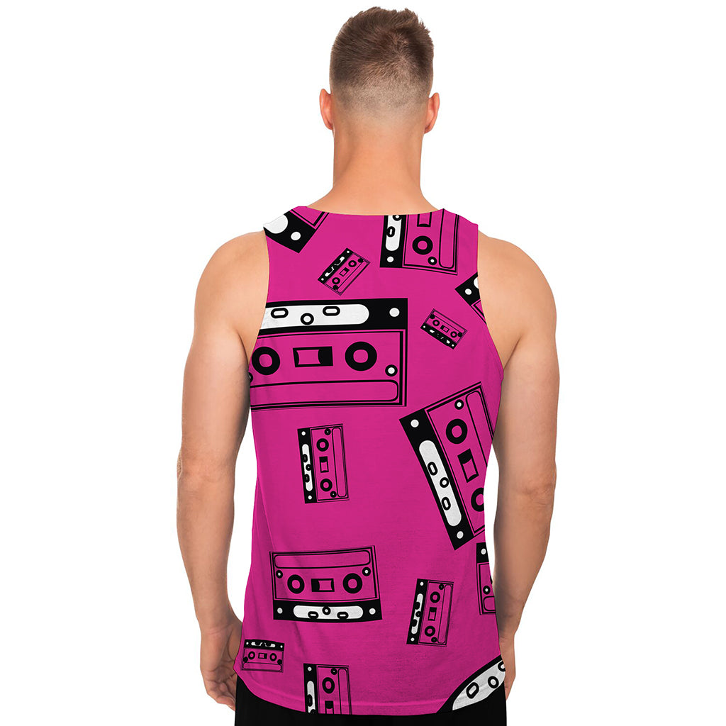 Pink Cassette Tape Pattern Print Men's Tank Top