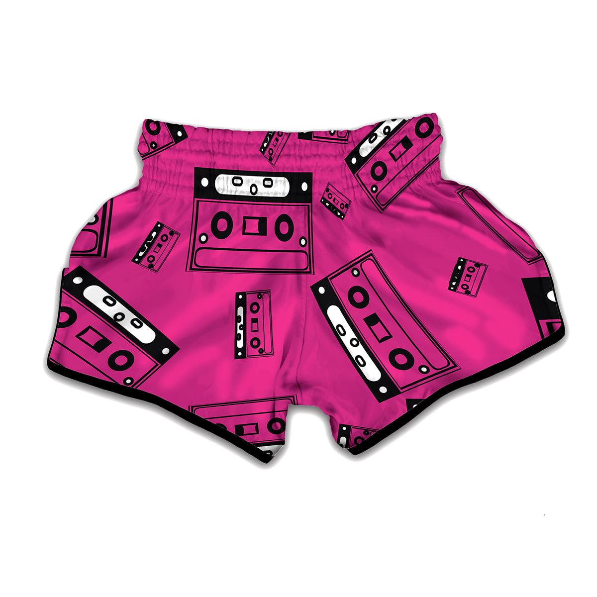 Pink Cassette Tape Pattern Print Muay Thai Boxing Shorts