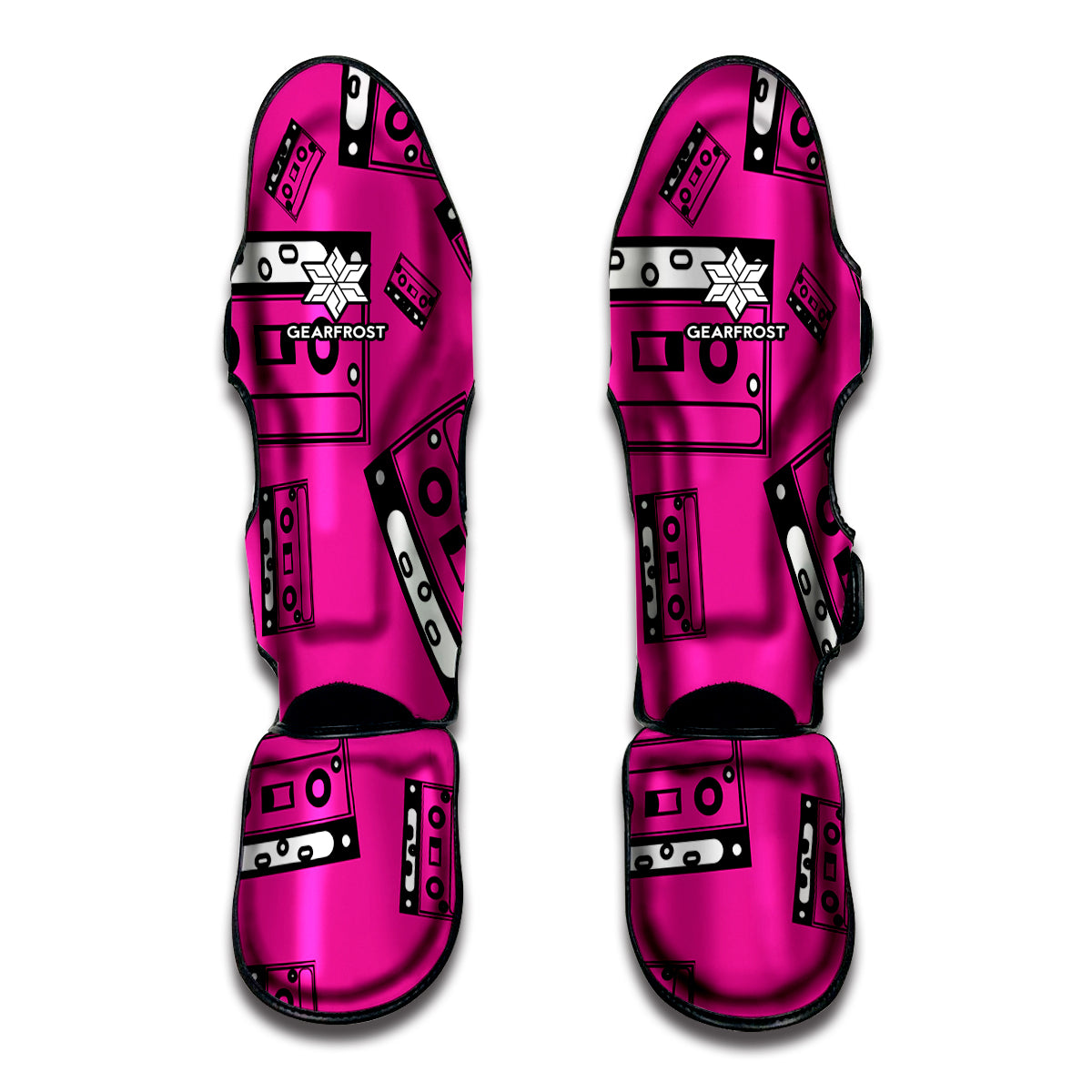 Pink Cassette Tape Pattern Print Muay Thai Shin Guard