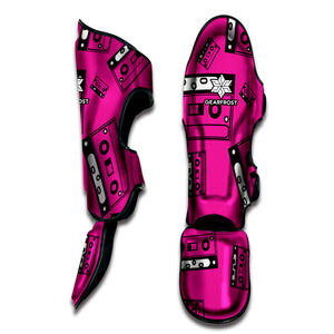 Pink Cassette Tape Pattern Print Muay Thai Shin Guard