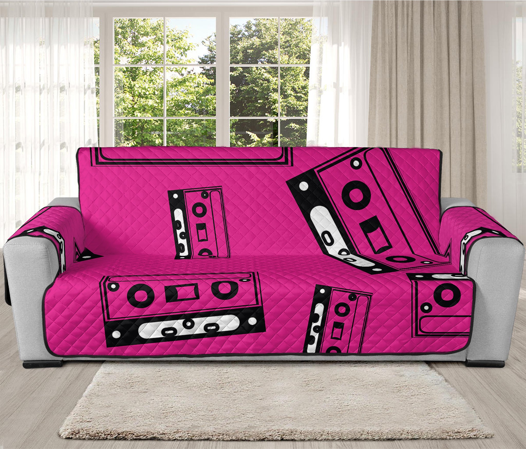 Pink Cassette Tape Pattern Print Oversized Sofa Protector