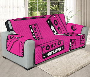 Pink Cassette Tape Pattern Print Oversized Sofa Protector