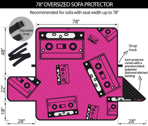 Pink Cassette Tape Pattern Print Oversized Sofa Protector